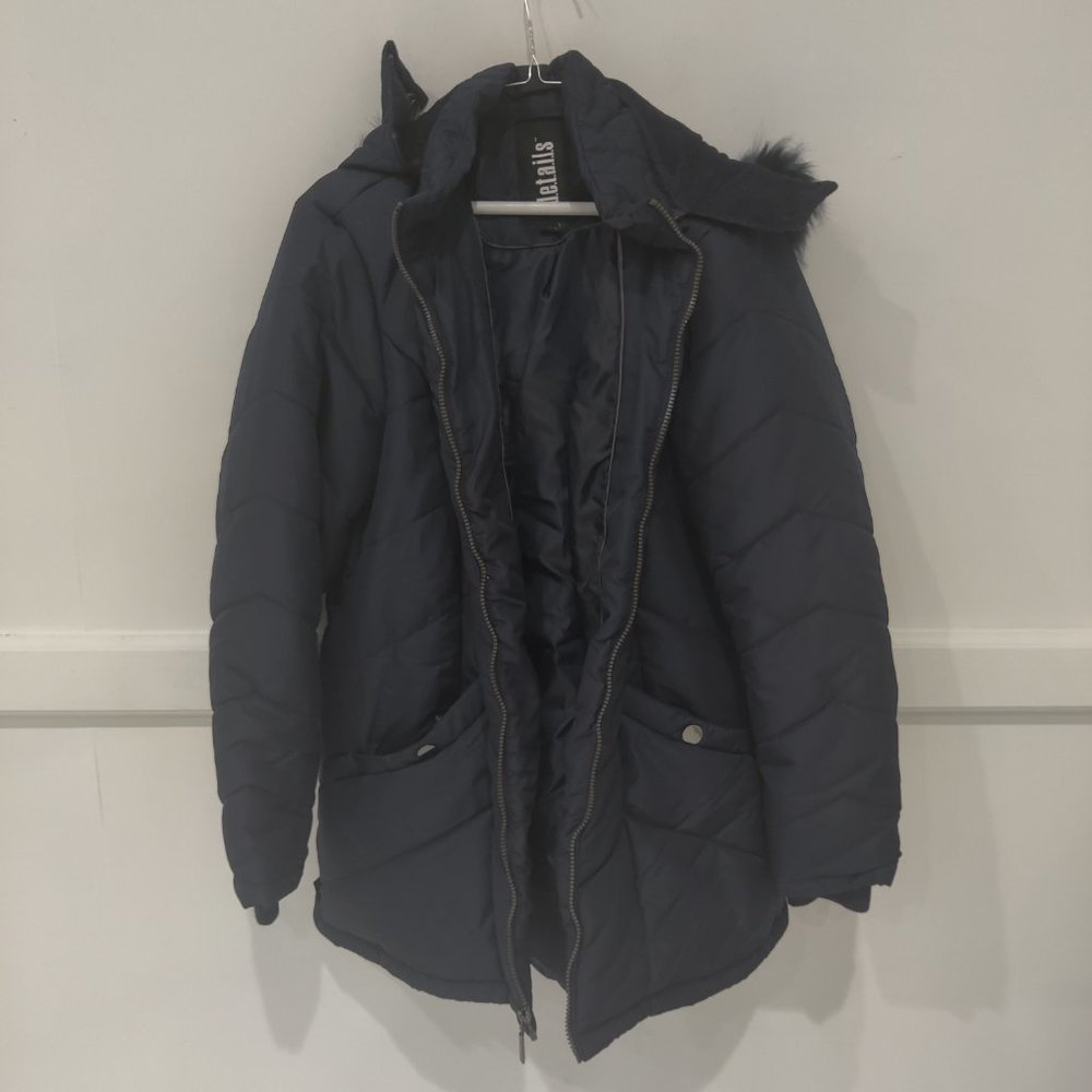 NWoT Intl. Details Women's Full Zip Hooded Puffer Jacket Navy Size 1X $170 8B468